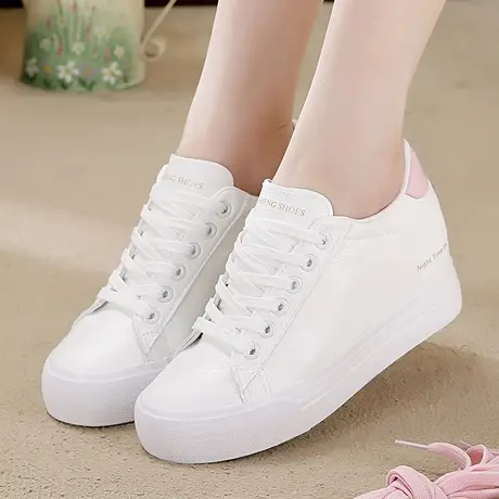 2023春夏新款ins厚底内增高小白鞋女鞋韩版皮面休闲文艺帆布鞋女商品大图