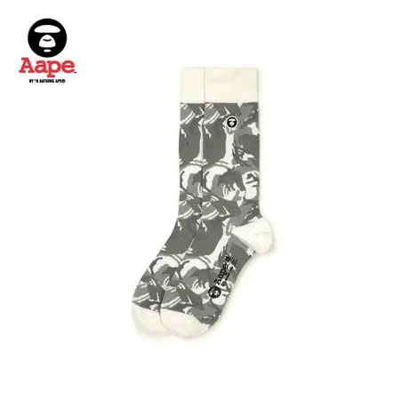 Aape旗舰店配饰猿人徽章刺绣迷彩提花中筒袜4293XXM图片