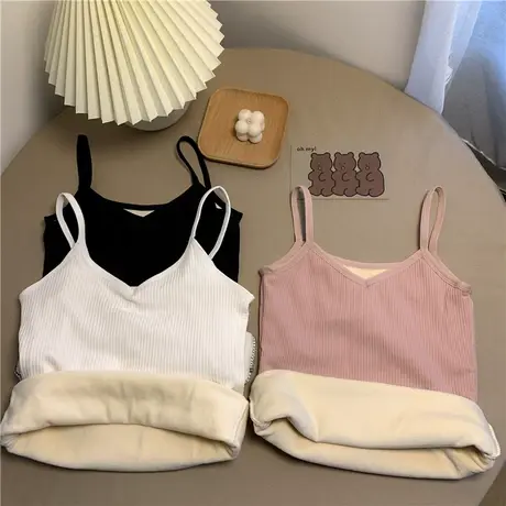 加绒加厚外穿背心吊带秋冬2023新款修身显瘦内搭无袖打底上衣女装图片