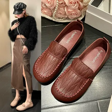 红色单鞋女士休闲皮鞋秋季老北京布鞋软底舒适真皮妈妈鞋子中老年图片