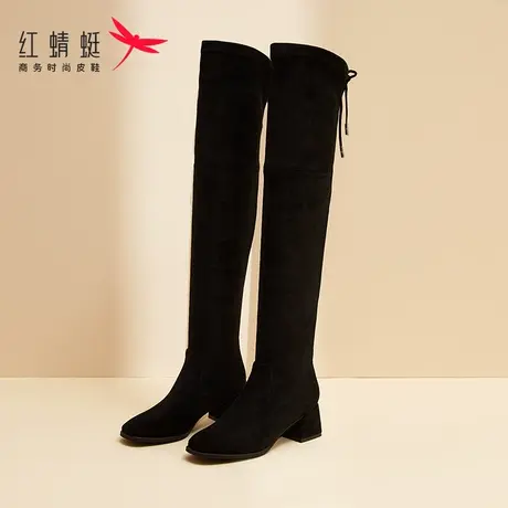 红蜻蜓长筒靴女2023新款冬季款加绒显瘦过膝高筒马丁靴子骑士靴子图片