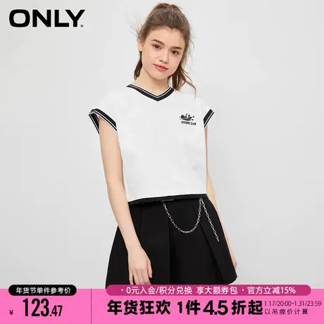 ONLY2023冬季新款百搭条纹撞色V领背心短款无袖T恤女|123101142商品大图
