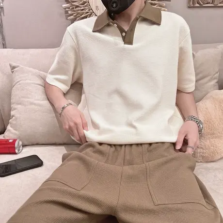夏季男两件套t恤短裤短袖POLO衫两件套宽松时尚运动学生潮牌套装图片
