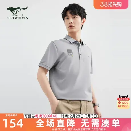 七匹狼翻领男士短袖T恤2023夏季新款绣标干爽透气Polo衫休闲男装商品大图