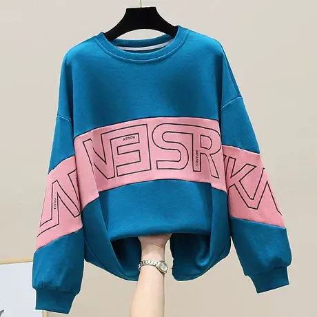 圆领卫衣女中长款2023年新款春秋季薄款韩版宽松洋气减龄套头上衣商品大图