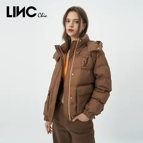 LINC金羽杰2023冬新款复古学院感反季断码女款短款面包服羽绒服女商品大图