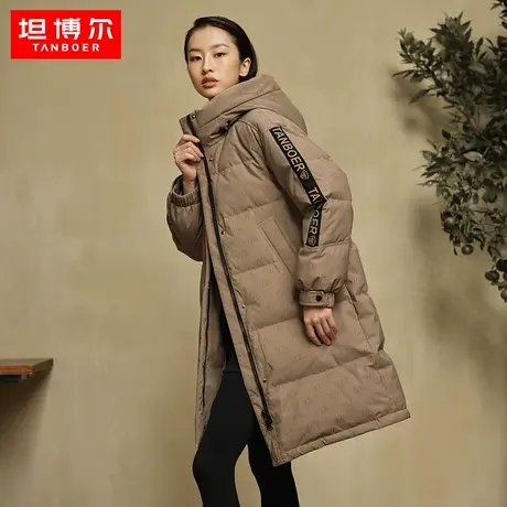 【商场同款】坦博尔新款羽绒服女中长复古连帽廓形外套冬TB331750图片