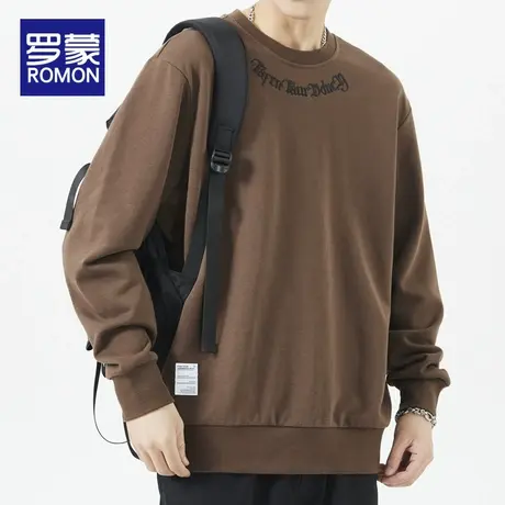 罗蒙圆领卫衣男春秋款休闲衣服春季2024新款潮牌男士长袖T恤男装图片