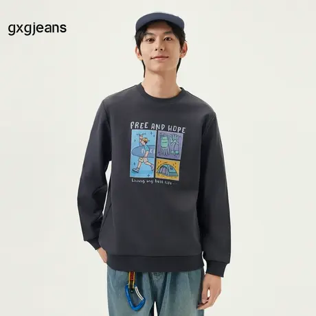 gxg.jeans男装 灰色趣味印花简约时尚宽松圆领卫衣男生 25春新品图片