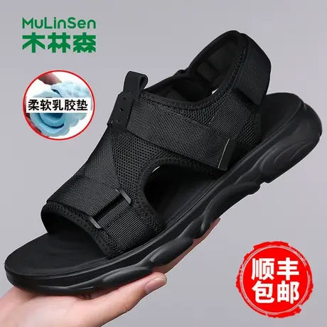 木林森凉鞋男2025夏季新款网布透气软底黑色潮流运动休闲沙滩鞋男图片
