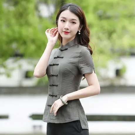 筠雅夏季新款中国风改良旗袍上衣收腰显瘦百搭质感新中式女装R553商品大图