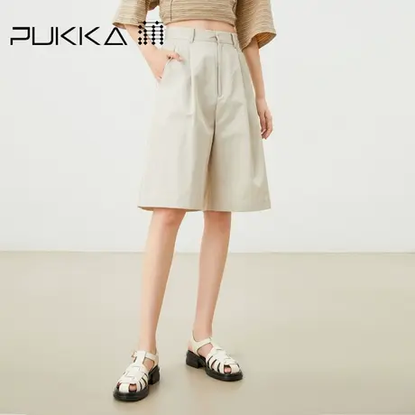 蒲PUKKA原创设计2023夏季新品定制宽松休闲高腰显瘦极简五分短裤商品大图