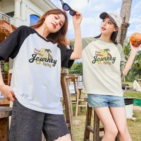 唐狮新款短袖T恤女前胸图案插肩袖圆领宽松设计感上衣夏季商品大图