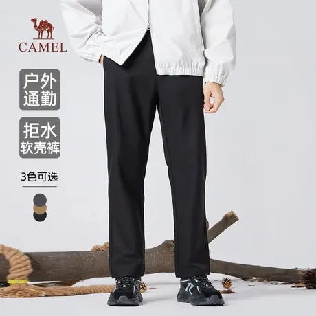 骆驼男装梭织休闲裤男2025新款冬季保暖弹力户外防泼水软壳长裤子商品大图