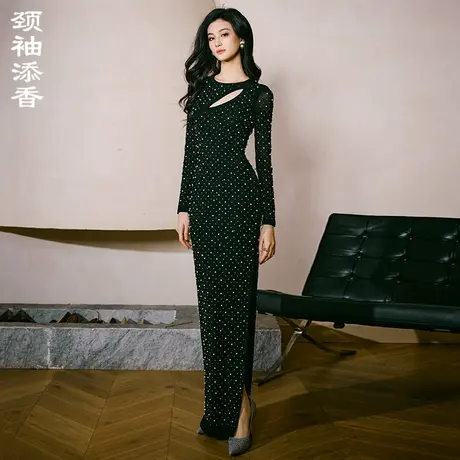 颈袖添香2024秋季新款时尚修身气质中长款包臀显瘦女士礼服图片