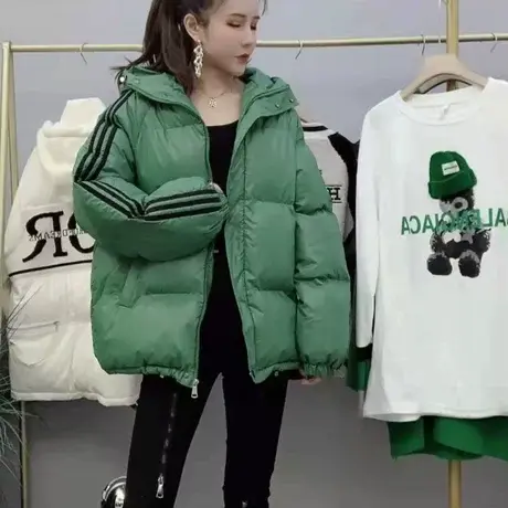 2023秋冬新款韩版轻薄棉衣时尚柔软连帽羽绒棉服外套女宽松面包服图片