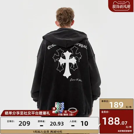 ER哥特风十字架重磅卫衣男美式高街潮牌连帽衫oversize情侣外套秋商品大图