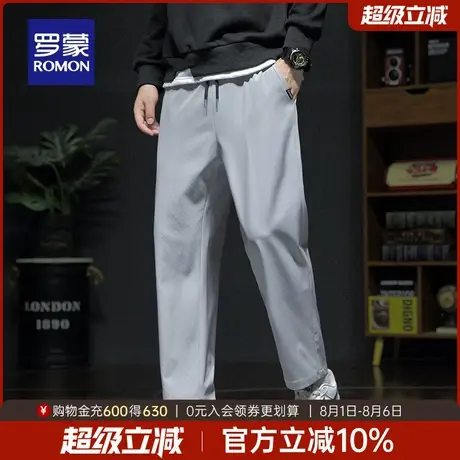 罗蒙男士宽松百搭休闲裤2025秋季新款时尚潮流抽绳松紧腰直筒裤男商品大图