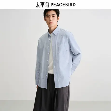 太平鸟男装 休闲衬衫2025秋季经典条纹衬衫休闲时尚男士衬衫M商品大图