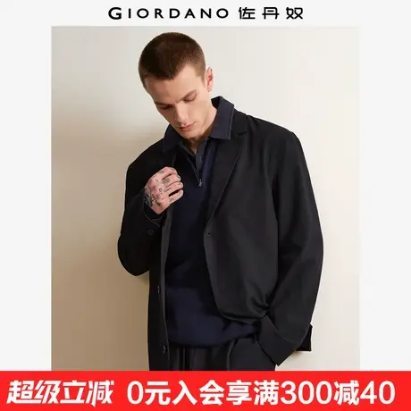 设计师款佐丹奴男装黑色平驳领cleanfit廓形宽肩西装外套18075816商品大图