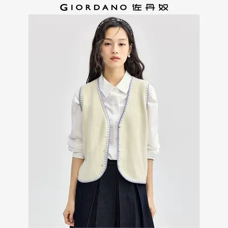 佐丹奴针织衫女装撞色勾边V领毛织开胸针织衫背心 13354673商品大图
