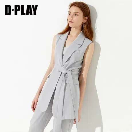 DPLAY德帕拉秋新品欧美浅灰色一粒扣无袖气质西装条纹马甲商品大图