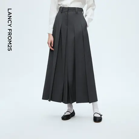 朗姿设计感长款压褶阔腿百褶西装裤小众裤子女2025年冬季新款商品大图