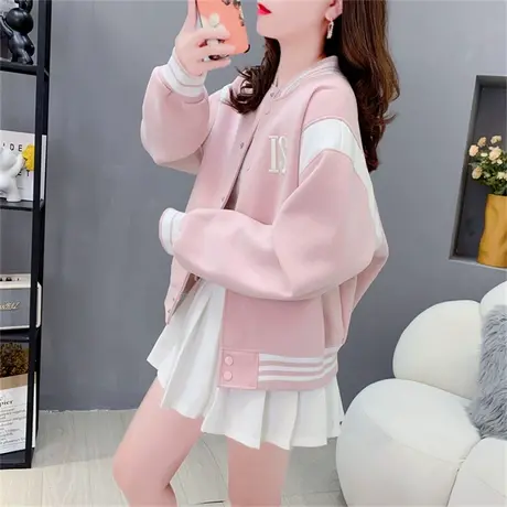 宽松拼色棒球服卫衣外套女秋季2023年新款时尚设计感休闲夹克上衣商品大图