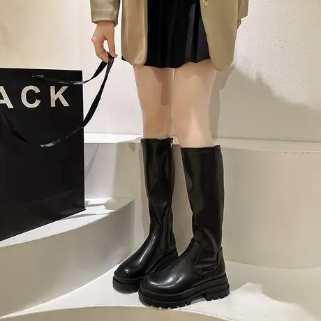 瘦瘦靴女爆款长筒靴2023新款粗跟高跟法式秋季时装复古不过膝靴子图片