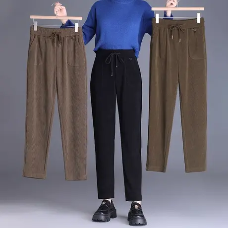 雪尼尔老爹裤女秋冬季松紧高腰抽绳小个子胖mm高档羊绒遮胯哈伦裤图片