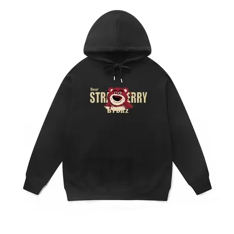 chic港风连帽卫衣秋冬季卡通草莓熊印花情侣加绒学院风大码衣服潮商品大图