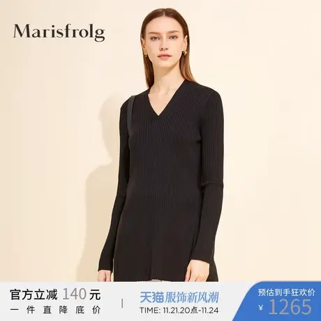 Marisfrolg玛丝菲尔209春季新款黑色简约打底羊毛针织衫商品大图