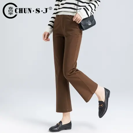 小个子喇叭裤高腰显瘦女裤子2025春夏新款休闲裤九分裤咖色微喇裤商品大图