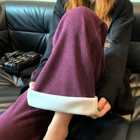 加厚灯芯绒阔腿裤女冬季加绒高腰垂感休闲雪尼尔窄版直筒拖地裤子图片