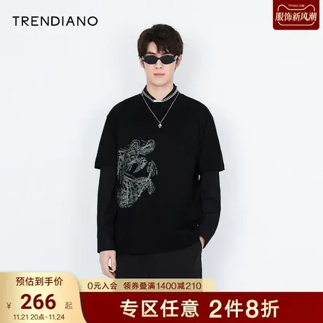 TRENDIANO春夏新款国潮风龙图案潮牌休闲舒适宽松短袖T恤男图片