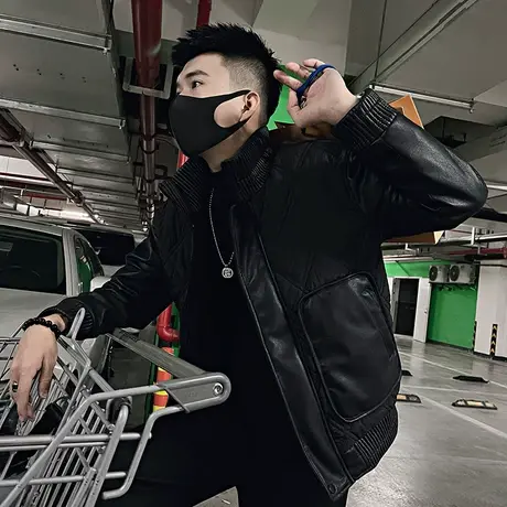 重磅设计感男拼接大口袋棉服冬季个性痞帅立领防寒机车服棉衣外套商品大图