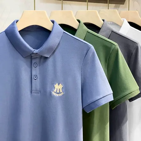 夏季2023丝光棉薄冰丝POLO衫男士短袖翻领轻商务高端保罗菠萝T恤商品大图