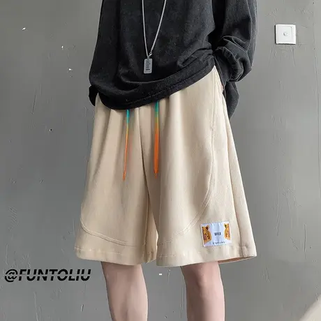 彩虹抽绳短裤男夏季薄款宽松休闲卫裤潮牌五分痞帅高街篮球中裤子商品大图