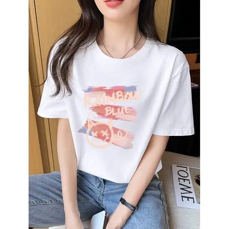 VR真维斯白色短袖t恤女夏季纯棉宽松显瘦上衣设计感小众半袖体恤V商品大图