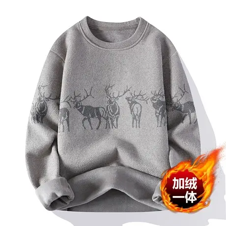 毛衣男士2023秋冬季新款加绒加厚潮流一体绒打底衫学生保暖羊毛衫商品大图