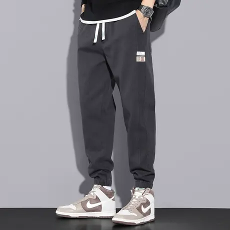 秋季长裤子男士运动休闲裤宽松潮流百搭灰色抽绳小脚束脚九分卫裤商品大图