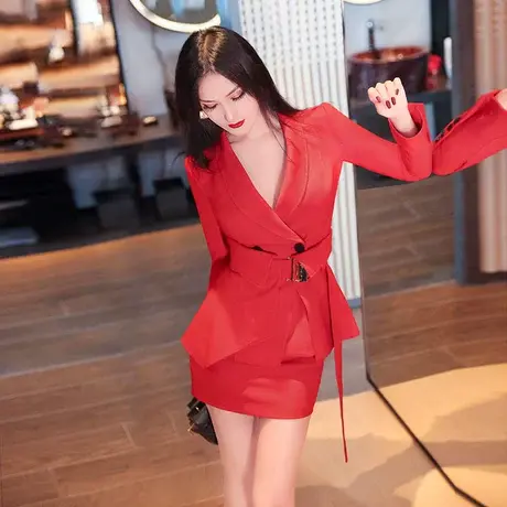 VJE春季OL正装西装套裙设计感小西服外套包臀短裙两件套商品大图