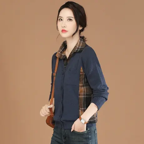 韩潮袭人POLO领假两件拼接格子套头毛衣女2023秋装新款长袖针织衫图片