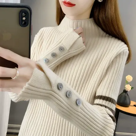 半高领毛衣女加厚套头2022年秋冬新款保暖长袖针织衫百搭打底衫女图片