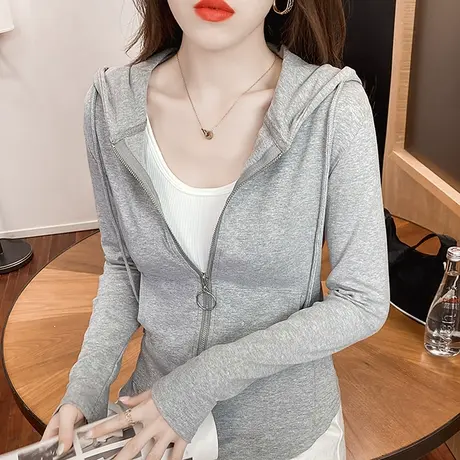 卫衣女2024年新款春秋拉链开衫连帽外套女休闲外搭长袖上衣ins潮商品大图