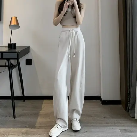 香蕉运动裤女春秋装2023年新款高腰宽松显瘦美式小个子休闲阔腿裤商品大图