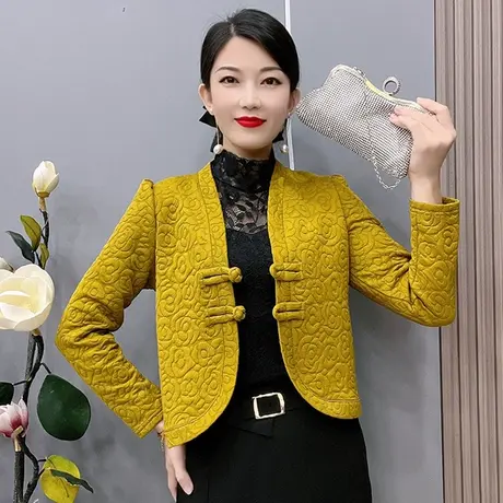 新中式秋装女士长袖复古中国风短外套加厚气质百搭秋冬款外套图片