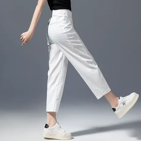 冰丝白色裤子九分镰刀裤女夏季薄款高腰香蕉裤莫代尔休闲哈伦女裤商品大图