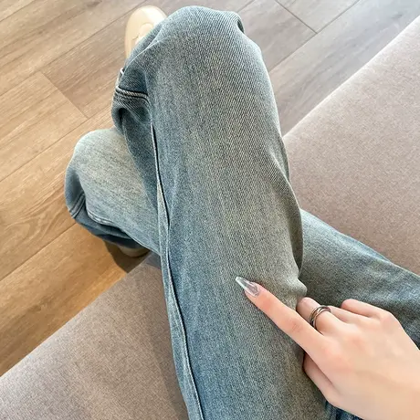 窄版阔腿牛仔裤女2023年春秋新款高腰宽松显瘦ins复古百搭直筒裤商品大图