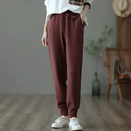 dza 文艺复古高腰休闲裤秋冬新款加厚卫裤加绒裤子女士宽松束腿裤图片